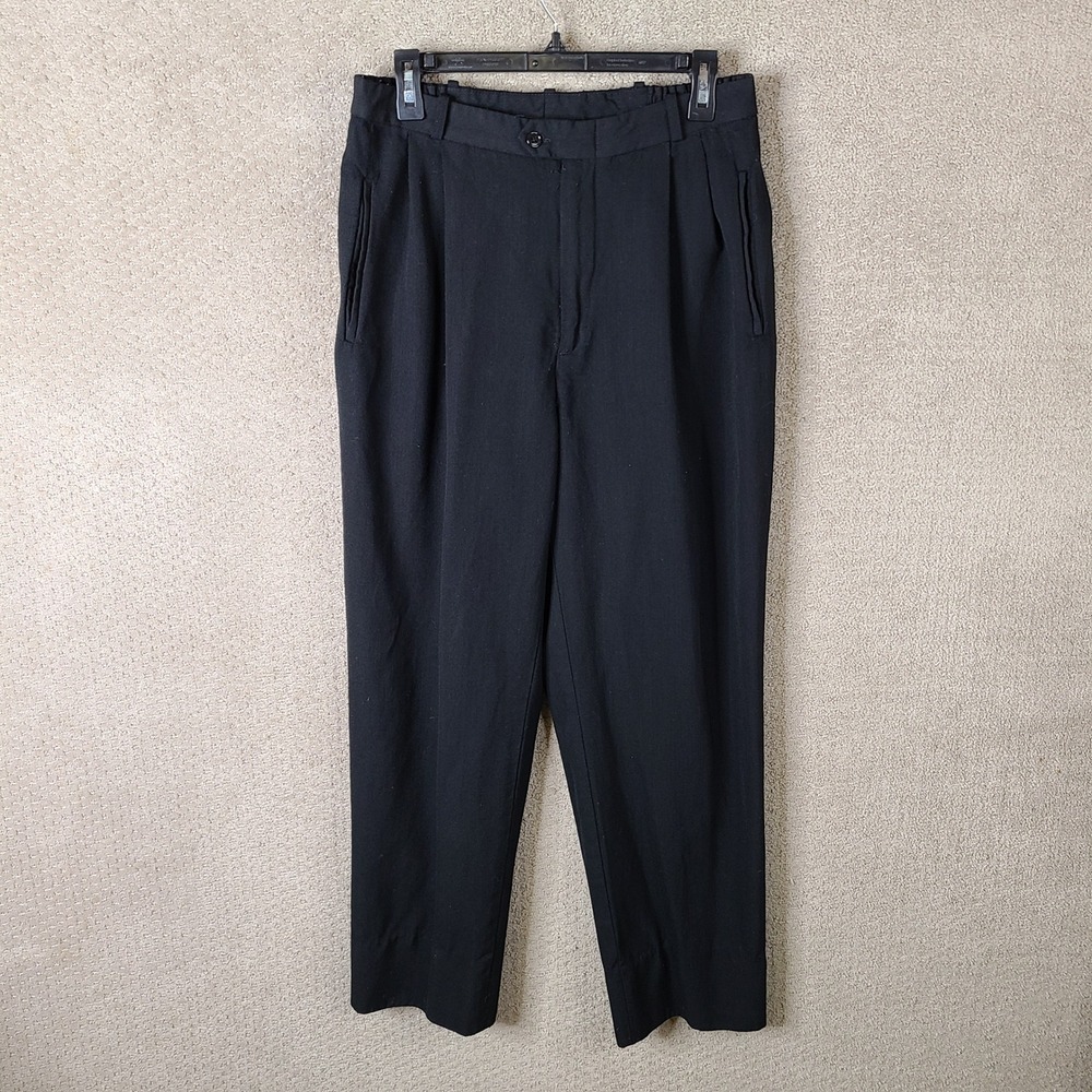 Vintage Austin Reed Pants Womens‎ 14W Black Worsted Wool Pleated Trousers